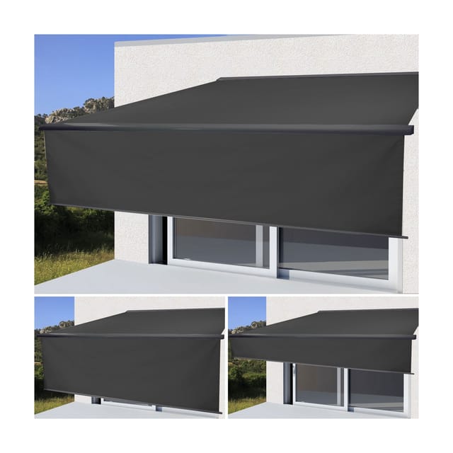 MCW Kassetten-Markise H124 Volant Ausfahrbar 4x3m Polyester Anthrazit Anthrazit