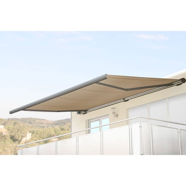 MCW Elektrische Kassettenmarkise H124 5x3m Polyester Creme Rahmen Grau