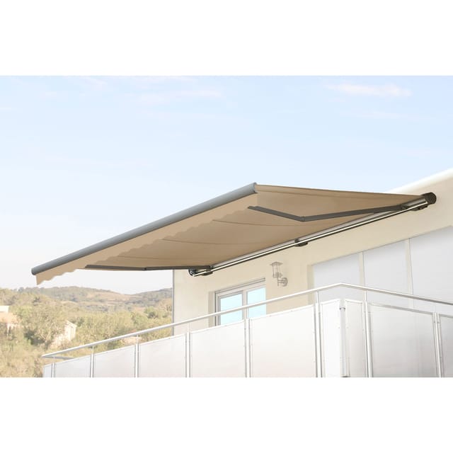 MCW Kassetten-Markise H123 mit Volant 4,5x3m Polyester Creme Grau