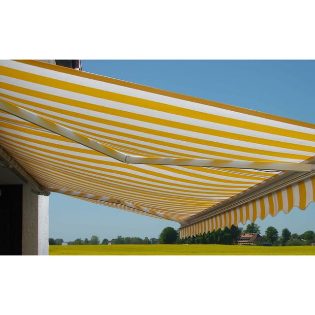 MCW Kassetten-Markise H124 mit Volant 5x3m Acryl Gelb/Weiß