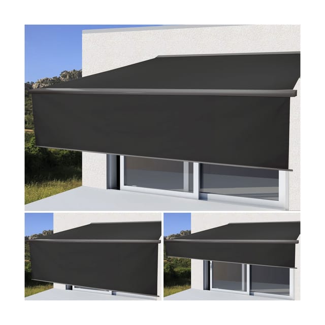 MCW Kassetten-Markise H124 Volant Ausfahrbar 4,5x3m Polyester Anthrazit Grau