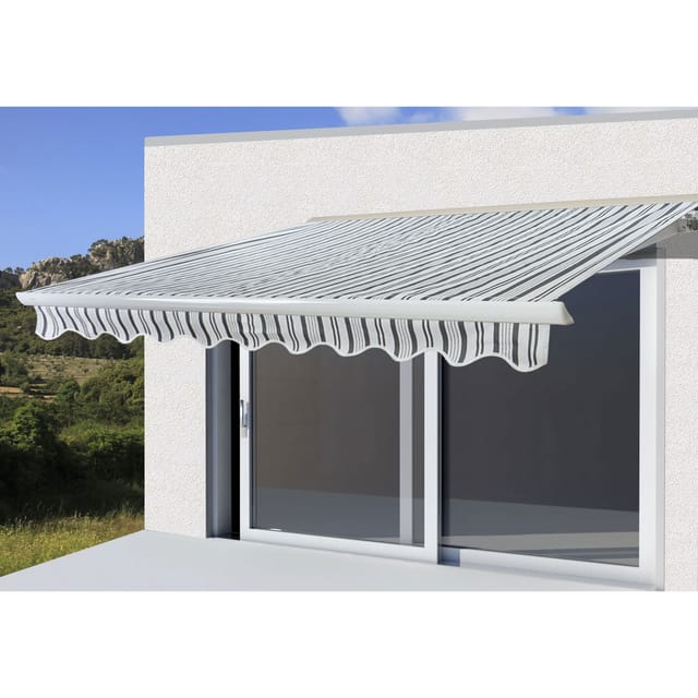 MCW Kassetten-Markise H124 mit Volant 5x3m Polyester Grau/Weiß