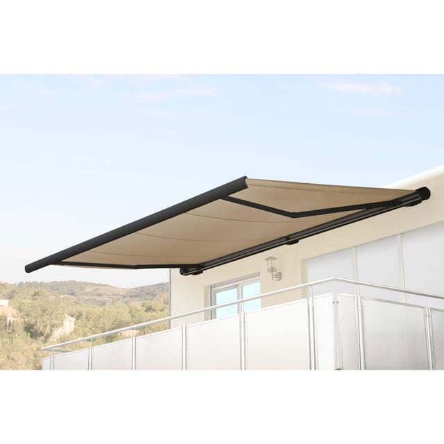 MCW Elektrische Kassettenmarkise H122 4x3m Polyester Creme Rahmen Anthrazit