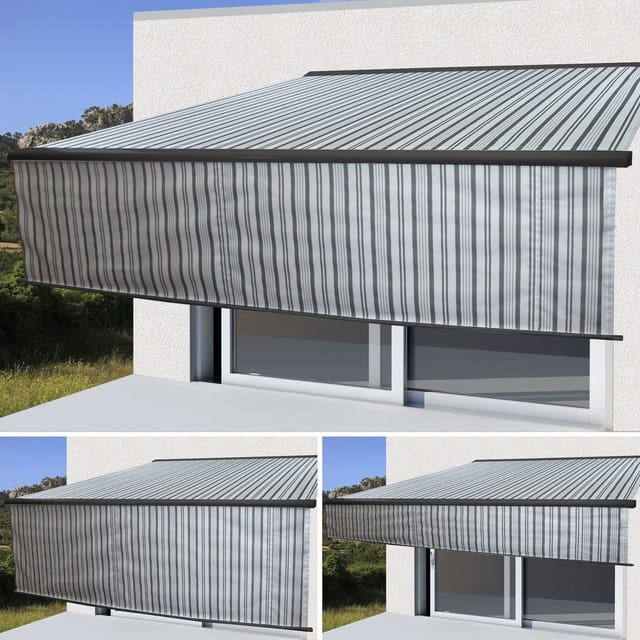 MCW Kassetten-Markise H124 Volant Ausfahrbar 5x3m Polyester Grau/Weiß Anthrazit