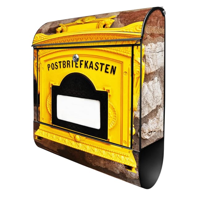 Banjado Design Briefkasten Schwarz Pulverbeschichtet, 39x47x14cm, 2 Schlüssel, Mit Zeitungsfach Motiv Historischer Postkasten
