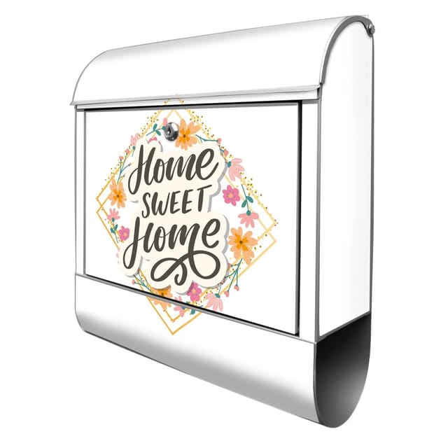 Banjado Design Briefkasten Silber Pulverbeschichtet 39x47x14cm 2 Schlüssel Mit Zeitungsfach Motiv Home Sweet Home Schild