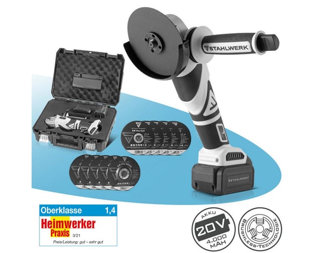 STAHLWERK Brushless Akku Winkelschleifer AWS-20 ST 20V/4Ah, 0 - 7500 min-1