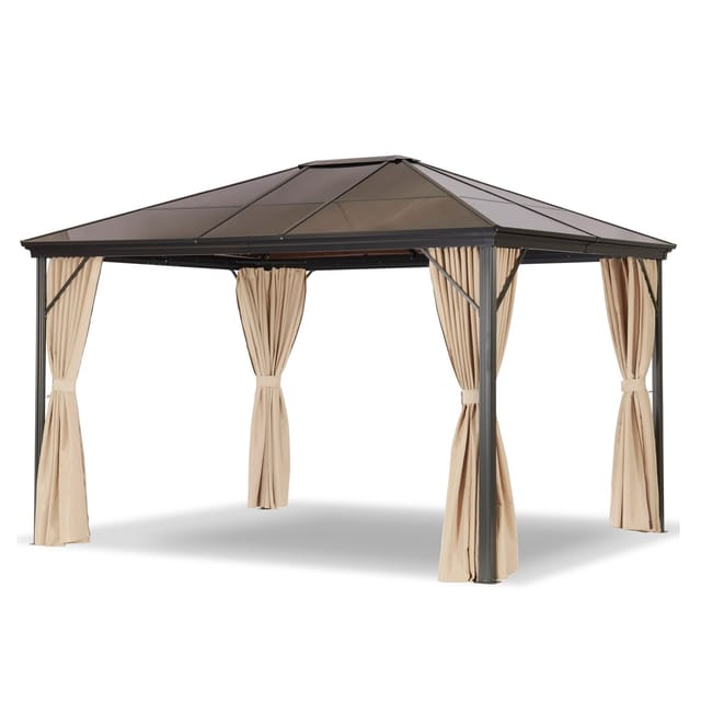 Leco Profi-Pavillon Metall-Gartenüberdachung 300 x 365 cm, Braunes Dach/ Seitenteile in Natur