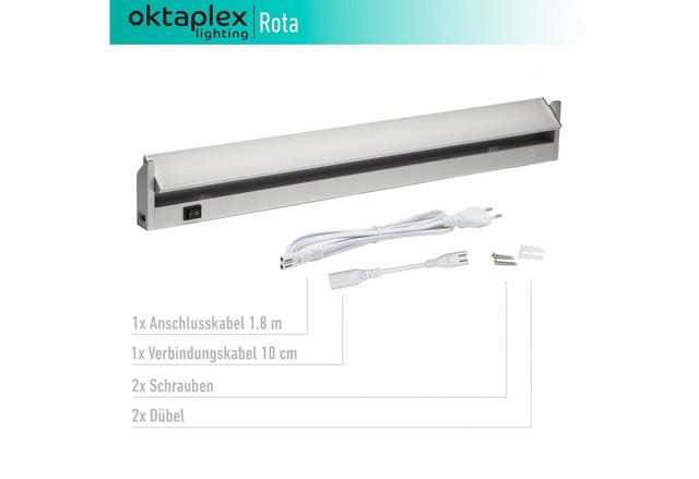 Oktaplex Aluminium Unterbauleuchte 60cm 90 Grad Schwenkbar Neutralweiß 230V mit Schalter