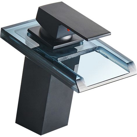 Led-waschtischarmatur Mit Wasserfalleffekt, 3 Farben, Für Waschbecken Und Spüle, Badarmatur, Kaltwasserarmatur Aus Verchromtem Messing Und Glas, 17 X 13,8 X 9,5 Cm
