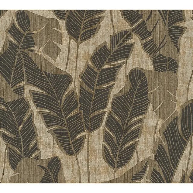 Bricoflor Feder Tapete Vlies Palmenblätter Wandtapete Braun Gold Ideal für Wohnzimmer und Schlafzimmer Vliestapete Elegant