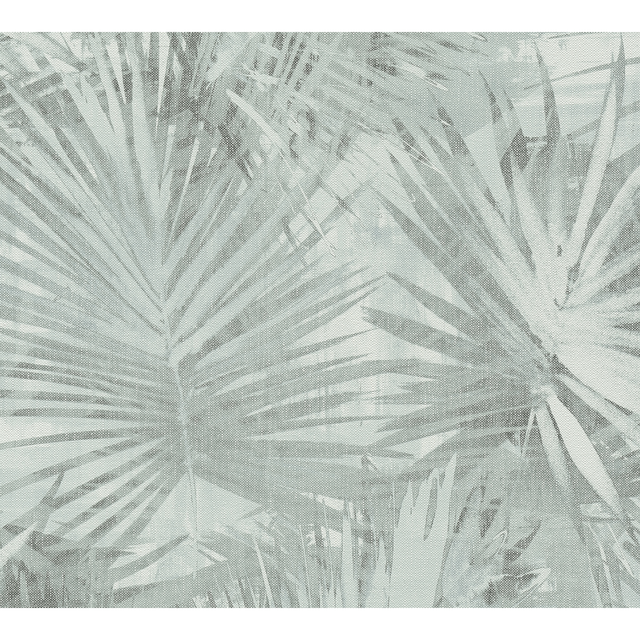 Bricoflor Blätter Tapete in Grau Blau Leinen Palmentapete in Aquarell Optik Skandinavisch Farn Vliestapete mit Palmenblätter Muster für Wohnzimmer
