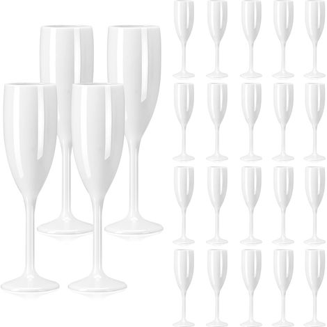 Set Mit 24 Wiederverwendbaren Champagnergläsern, Weiß, Mit Stiel, Unzerbrechliche Acryl-champagnerflöten, Champagnerbecher Für Hochzeiten, Geburtstagsfeiern, Camping, Schwimmbäder (24, Weiß)