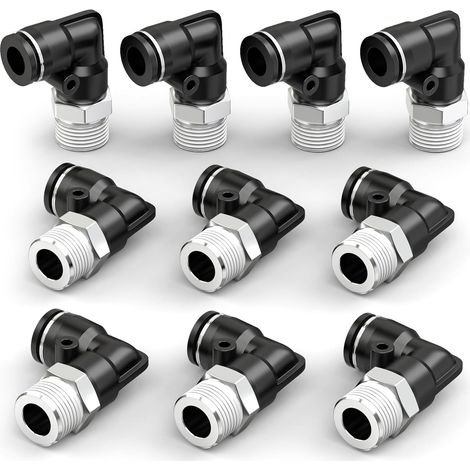 10 Stück 90-grad-winkel-steckverbinder Für Schläuche Mit 6 Mm Außendurchmesser X 1/2"-bsp-gewinde, Schwarze Pneumatische Schnellkupplungen