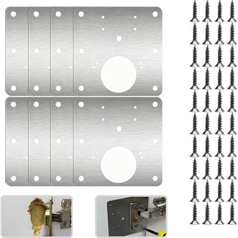 8-teiliges Reparaturset Für Schranktürscharniere, Flaches Möbelscharnier-reparaturset Aus Edelstahl Mit Schrauben Für Holzregale Und -schränke (9090 Mm)