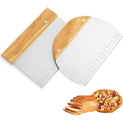 Teigschaber, 2-teiliger Teigschneider, Teigglätter Mit Holzgriff, Ideal Zum Schneiden Von Teig, Pizza, Brot, Kuchen, Backwaren, Gebäck Und Crêpes