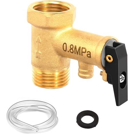 1/2"-sicherheitsventil, 0,8 Mpa Messing Mit Führungsrohr Und 1 M Dichtung, 1/2" X 1/2" Ag Innengewinde Für Warmwasserbereiter, Druckbegrenzungsventil Und Rückschlagventil