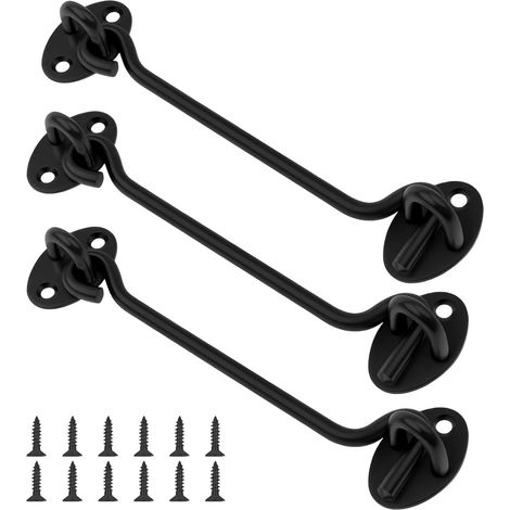 3 Stück 150 Mm Türhaken, Kabinenhaken, Schwarze Türbeschläge Und -riegel, Außentürriegel Mit Ösen, Mit 12 Schrauben, Für Haus, Garten, Zaun
