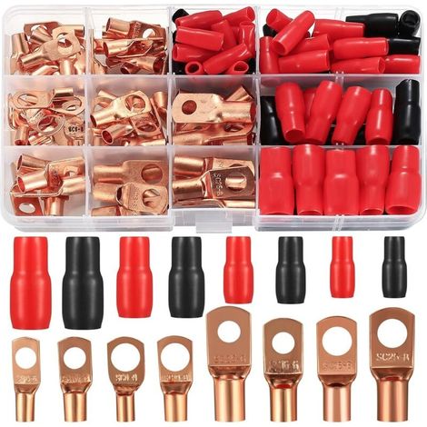 120-teiliges Crimp-anschlussset, Elektrische Anschlüsse, Batterie-crimpanschlüsse Mit Schraubloch, Kupferkabelanschlüsse, 60 Sc-lötringverbinder, 60 Schrumpfschläuche, 6/10/16/25 Mm²