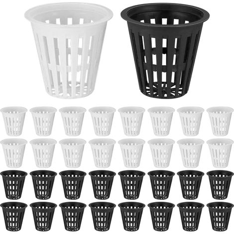 50 Stück Hydroponik-körbe Aus Kunststoff, Hydroponik-pflanztöpfe Aus Netzgewebe, Anzuchttöpfe Für Pflanzen, Pflanzbecher Für Hydroponik-blumenanbau, Gartenarbeit – Schwarz, Weiß