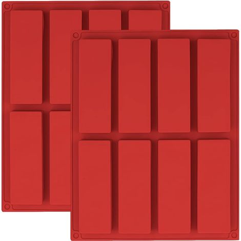 Set Mit 2 Silikonformen Für Müsliriegel, 8 Mulden, Große Rechteckige Granola-riegelform Für Trüffel, Ganache, Muffins, Brownies, Maisbrot, Käsekuchen Und Seife (rot)