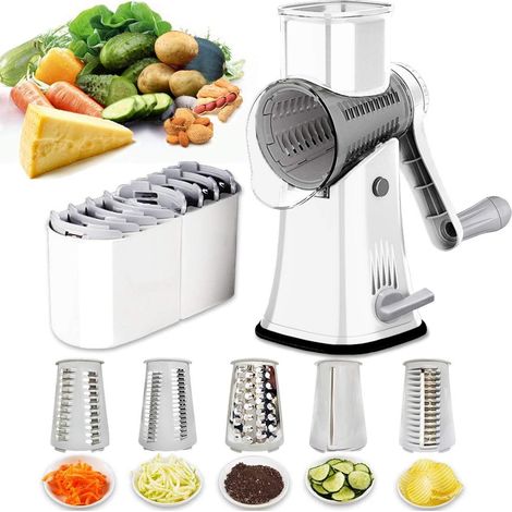 5-in-1-käsereibe Mit Drehteller, Mandoline, Julienne-gemüseschneider, Waffelschneider, Nusshacker, Griff Und Starkem Saugnapf