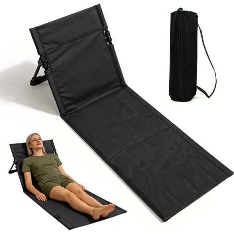 Klappbarer Bodenstuhl, Leicht, Mit Rückenlehne, Sitzkissen Und Liegekissen, Faltbarer Strandstuhl Für Garten, Strand, Camping (schwarz)