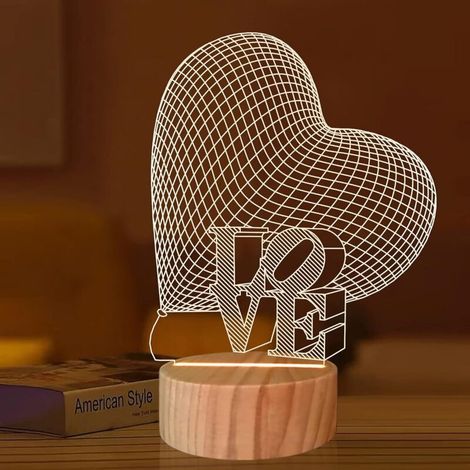 3d-illusions-nachtlicht, Herz-hologramm-lampe, Warmweißes Led-nachtlicht Mit Drei Schirmen Für Die Kinderzimmerdekoration, Romantisches Valentinstags- Oder Geburtstagsgeschenk Für Mädchen, Frauen Und