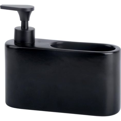 Spülmittelspender Mit Schwammhalter Für Die Küche, Flüssigseifenspender Mit Ablagefach. Material: Keramik. Farbe: Schwarz.