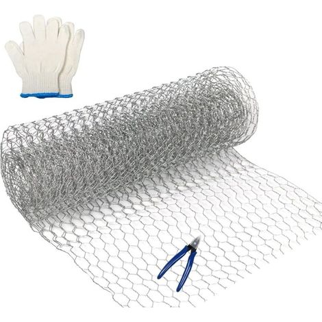 1 Rolle Leichter, Verzinkter Drahtgeflecht Für Bastelarbeiten Und Gartenschutz, Inklusive Drahtschneider Und Handschuhen – 350 Mm X 1 M