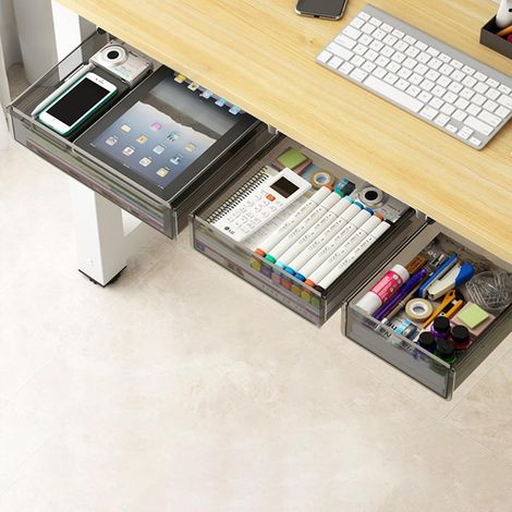 3er-set Schubladen Für Unter Den Schreibtisch – Mit Klebefläche – Schafft Zusätzlichen Stauraum Für Zuhause, Büro, Küche Und Schulmaterialien