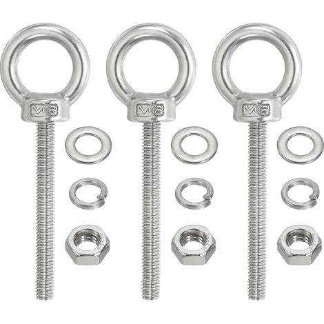 M6 X 60 Mm Ösenankerbolzen, 3 Stück Aus Edelstahl 304 Mit Muttern Und Unterlegscheiben Zum Aufhängen Von Hängematten Und Anderen Gegenständen