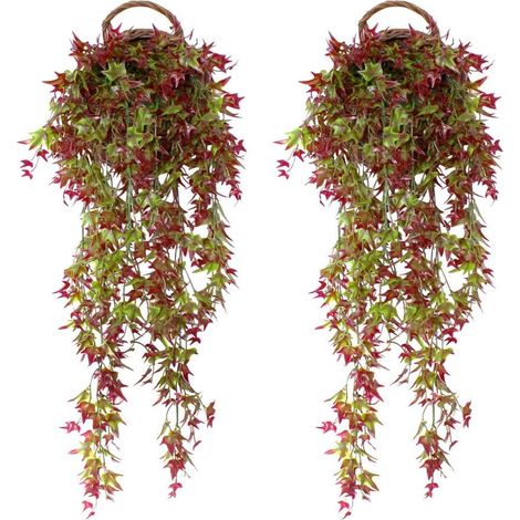 Fujie 2 Stück Künstliche Efeu-hängepflanzen Für Hochzeiten, Drinnen Und Draußen, Wand, Balkon, Zaun, Rankgitter, Rot