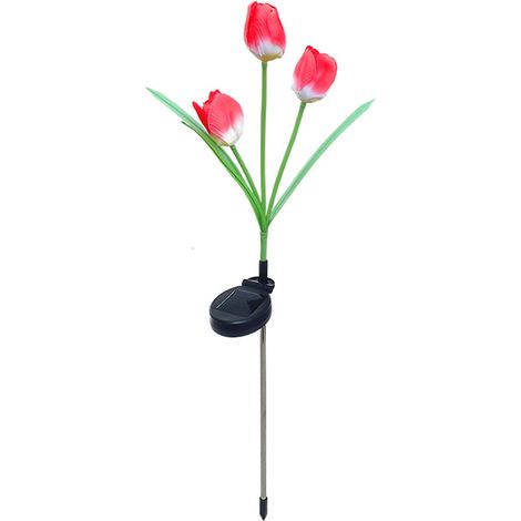 Tulpenförmige Solar-gartenleuchte, 3-armig, Wasserdicht, Für Den Außenbereich, Mit Led-erdspieß, Für Terrasse, Garten Und Rasen, Rot