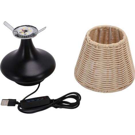 Nachttischlampe Im Vintage-stil Aus Rattan Mit Geflochtenem Lampenschirm Für Schlaf-/wohnzimmer, Schwarz