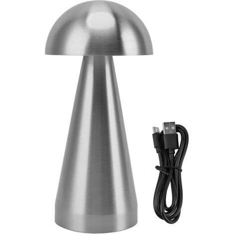 Pilzförmige Tischleuchte Mit 3 Dimmbaren Led-farbtemperaturen, Kabellos Und Per Usb Aufladbar. Moderne Nachttischlampe Für Schlaf- Oder Wohnzimmer. Silber.