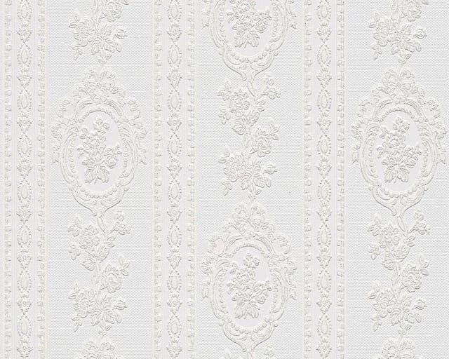 Bricoflor Romantische Tapete in Weiß Florale Barock Tapete mit Glitzer Ideal für Schlafzimmer und Flur Shabby Papiertapete mit Vinyl und Glitzereffekt