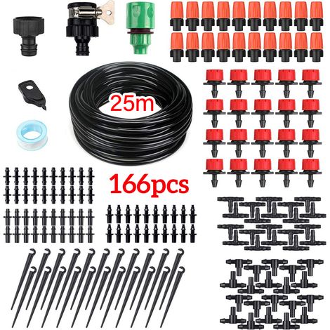 Tropfbewässerungsset, Pflanzenbewässerungssystem Mit Verteilerschlauch, Verstellbaren Düsen, Nebelkühlung, Automatisches Set Für Garten, Gewächshaus, Terrasse Und Rasen