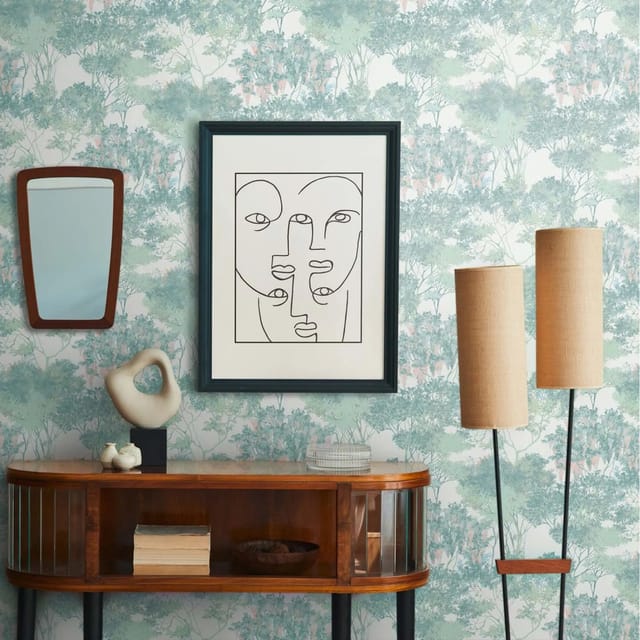 Bricoflor Vliestapete In Mintgrün Pastell Für Schlafzimmer Und Kinderzimmer Glatte Tapete Mit Bäumen In Hellgrün Gemalt