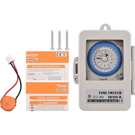 Mechanischer 24-stunden-timer, Schutzart Ip53, Programmierbares Gehäuse, Wechselstrom 100–240 V, 15-minuten-intervall, 96 Ein-/ausschaltzyklen, Mit Befestigungsloch, Staubdichte Abdeckung