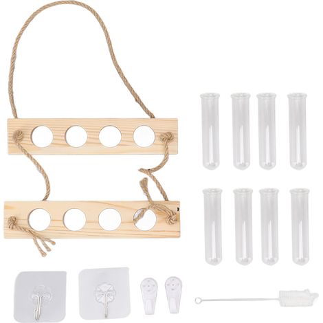 Pflanzenanzuchtstation, Zweistöckiges Wandterrarium, 8 Löcher, Platzsparend, Mit Haken, Fürs Homeoffice, Holzfarbe
