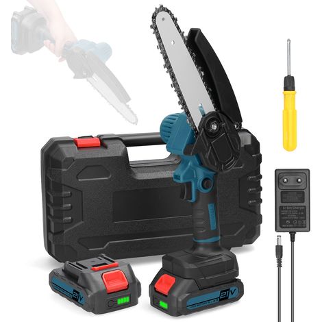 Mini-akku-kettensäge (6 Zoll), 21 V, Kabellose Elektro-kettensäge Mit 2 Akkus, Zum Beschneiden Und Für Gartenarbeiten
