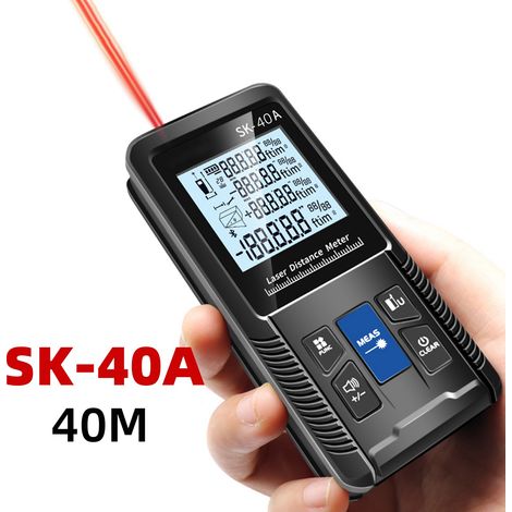 Digitaler Laser-entfernungsmesser Sk-40a, 40 M Messbereich, Längen-/flächen-/volumenmessung Sowie Anwendung Des Satzes Des Pythagoras Mit Lcd-hintergrundbeleuchtung