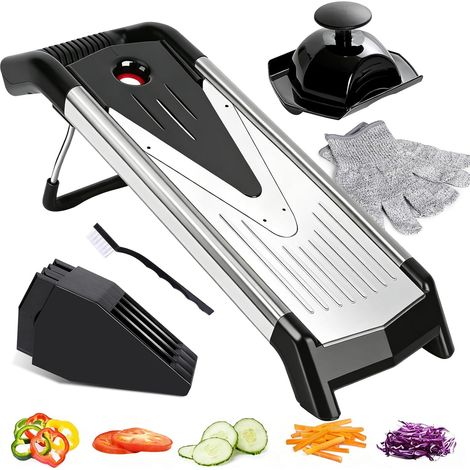 Professionelles Küchengerät, Multifunktionaler Gemüseschneider Aus Edelstahl Mit V-förmigen Schneidklingen, Japanische Mandoline Zum Schneiden/julienne, Inklusive Reinigungsbürste Und Handschuh