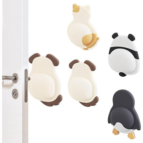4-teiliges Set Wand-türstopper, Türpuffer, Weiche Gummi-stoßdämpfungsmatte, Polsterung, Dekoration, Geräuschlos (14 Mm Dick, Katze, Hund, Pinguin, Panda)