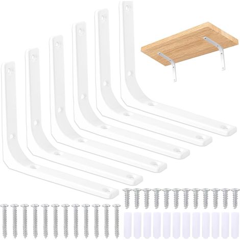 6-teiliges Wandregal-set, 90°-winkel-dreieckhalterungen, Eckverbinder Für Wohnzimmer, Schlafzimmer, Bibliothek, Weiß, 150 X 125 Mm