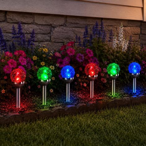 6er-set Rgb-solar-gartenleuchten Mit Farbwechsel Und Risseffekt – Wasserdichte Edelstahl-solarleuchten Mit Erdspieß Für Terrasse, Garten Und Einfahrt [energieklasse