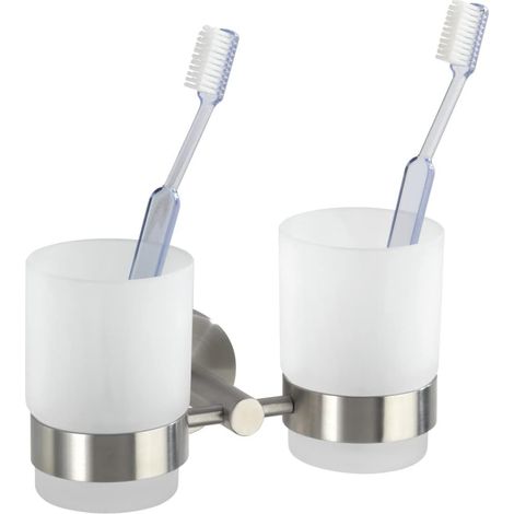 Bosio Duo Wand-zahnbürstenhalter, Elegantes Badezimmeraccessoire Aus Edelstahl, Maße 17,5 X 9,5 X 9 Cm, Farbe: Mattsilber