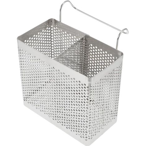 Bestecktrockengestell, Rechteckiger Hängekorb Aus Edelstahl Zum Aufhängen Von Geschirr, Geschirrabtropfgestell Mit Haken Für Die Küche (doppelkammer)