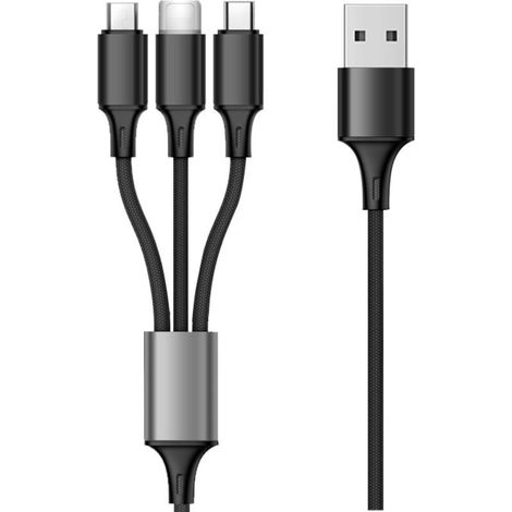 Fernbedienungskabel, Multi-usb-kabel, 3-in-1-multi-usb-ladegerät, Geflochtenes Nylonkabel, Schnellladefunktion – 1,2 M, Schwarz